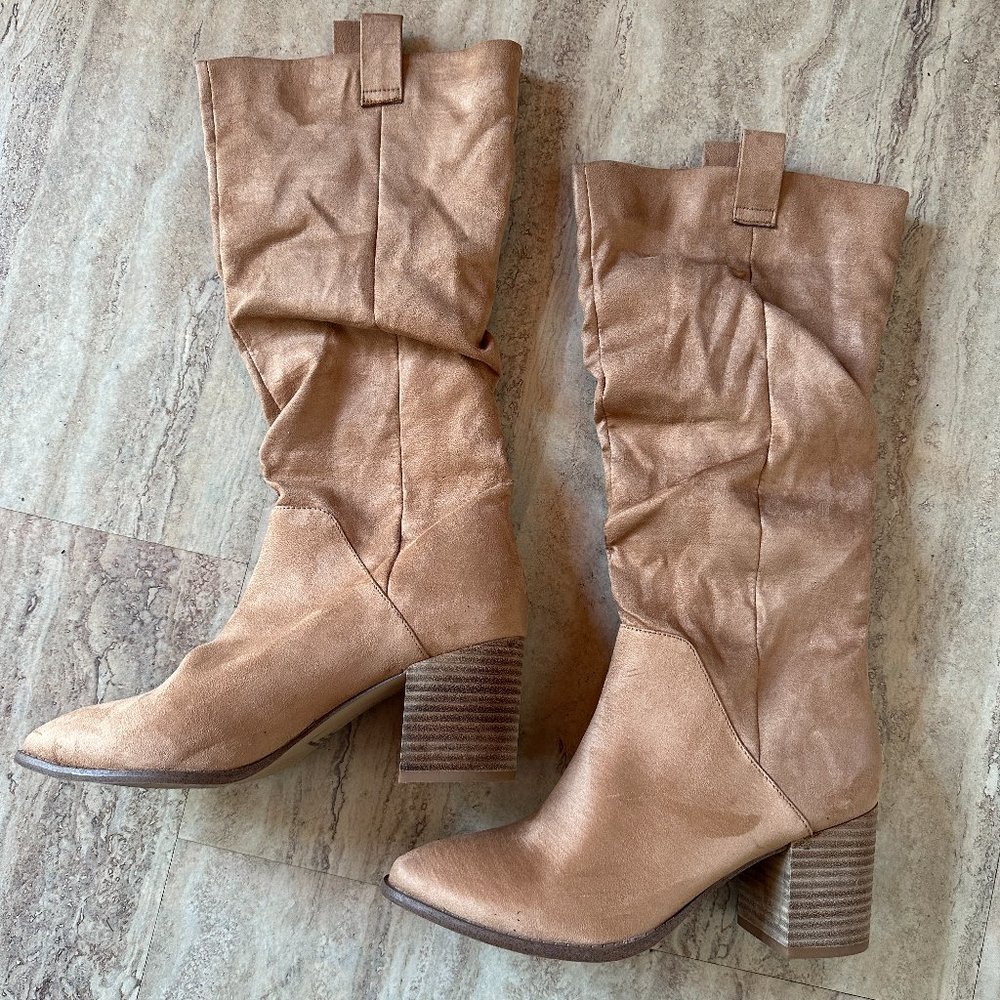 Report Toffer Leather/ Faux Suede Slouchy Knee-High Boot, Women's Size: 8.5, EUC